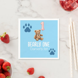 Bearly One | Bruine Teddyshirt Eerste Verjaardag Servet