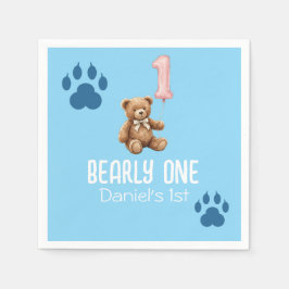Bearly One | Bruine Teddyshirt Eerste Verjaardag Servet