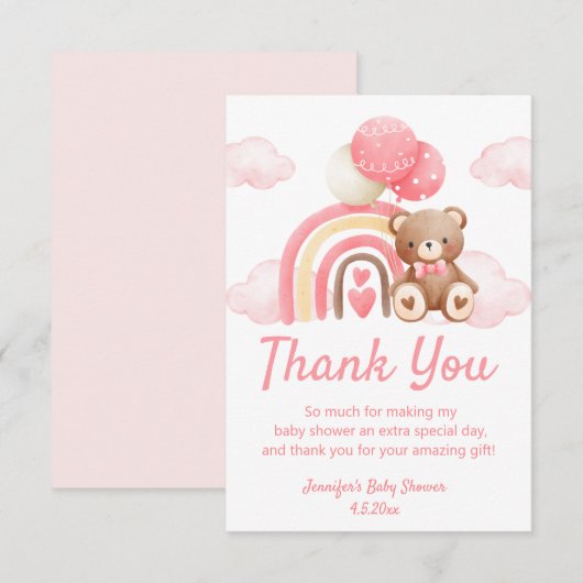 Bearly Wacht, Meisje baby shower Teady beer Pink Bedankkaart (Voorkant / Achterkant)