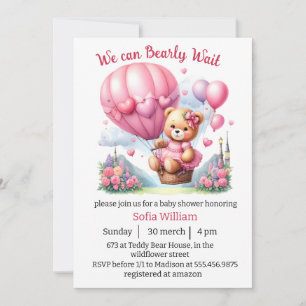 Bearly Wacht Teddy Bear Ballon Baby Meisje Douche Kaart