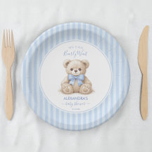 Bearly Wait Baby Shower Knuffelbeer & Blauwe Strep