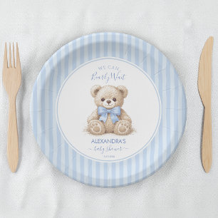 Bearly Wait Baby Shower Knuffelbeer & Blauwe Strep Papieren Bordje