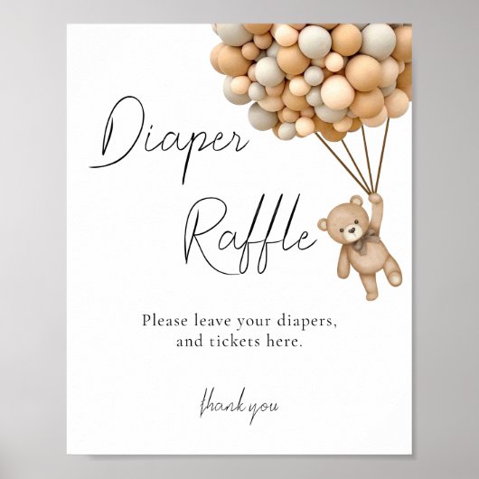 Bearly Wait Baby shower Luier Raffle Sign Poster (Voorkant)