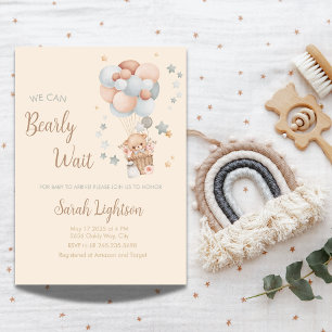 Bearly Wait Baby shower Neutral Teddy Theme Kaart