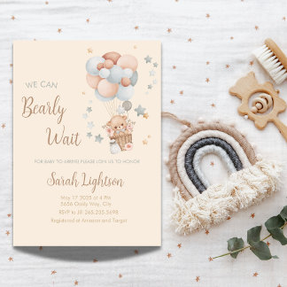 Bearly Wait Baby shower Neutral Teddy Theme Kaart