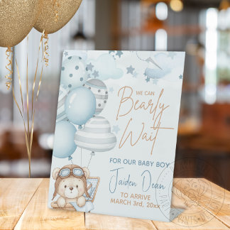 Bearly Wait Baby Shower Reclamebord Met Voetstuk