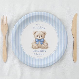 Bearly Wait Baby Shower Teddy Bear & Blue Stripes  Papieren Bordje