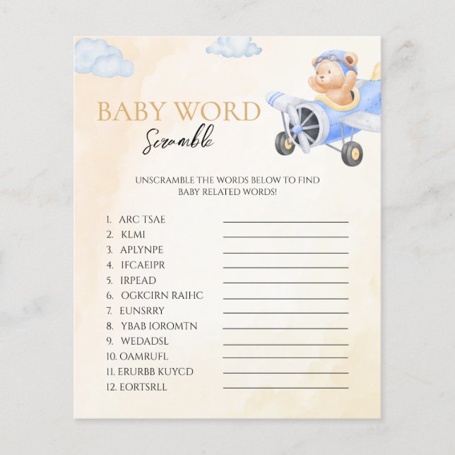 Bearly Wait Baby shower Word Scramble Flying Beer (Voorkant)