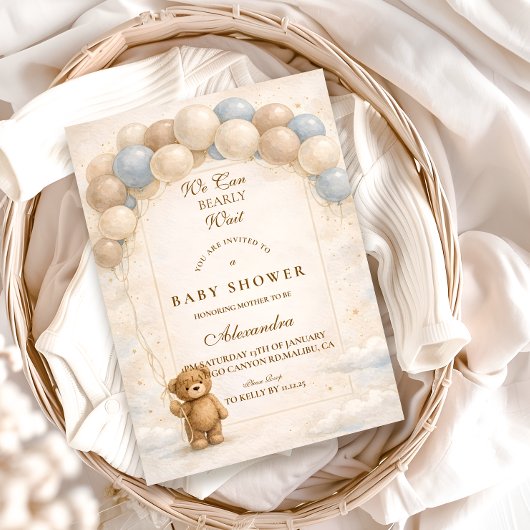 Bearly Wait Balloon Baby Shower Kaart