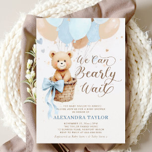 Bearly Wait Balloons Bow Blue Tan Boy Baby shower Kaart