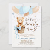 Bearly Wait Balloons Bow Blue Tan Boy Baby shower Kaart (Voorkant)