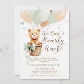 Bearly Wait Balloons Bow Sage Tan Chic Baby shower Kaart (Voorkant)
