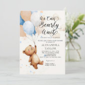 Bearly Wait Balloons Waterverf Baby Boy Shower Kaart (Staand voorkant)
