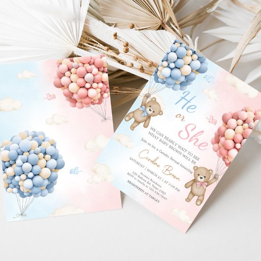 Bearly Wait Bear Balloon Gender Reveal  Kaart