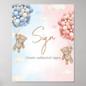 Bearly Wait Bear Balloon Gender Reveal Sign Poster (Voorkant)