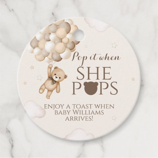 Bearly Wait Beer Ballon She Poppen Baby shower Bedankjes Labels (Voorkant)