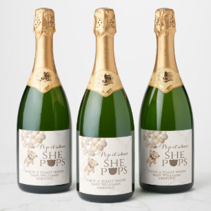 Bearly Wait Beer Ballon She Poppen Baby shower Sparkling Wijnetiket