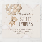 Bearly Wait Beer Ballon She Poppen Baby shower Sparkling Wijnetiket (Enkel label)