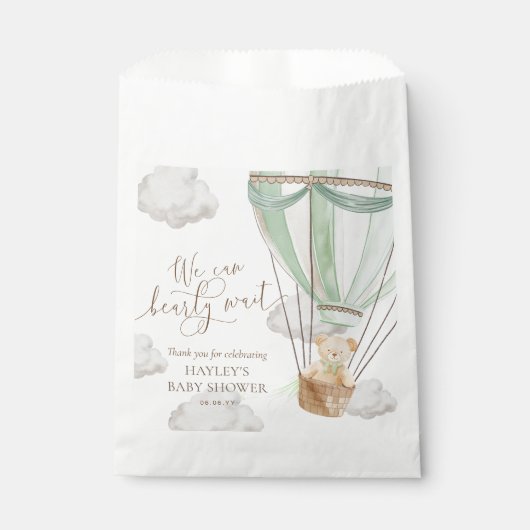 Bearly Wait Beer Groene Hete Luchtballon Baby show Bedankzakje (Voorkant)