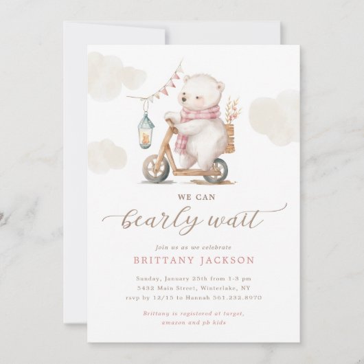 Bearly Wait Beer Scooter Girl Baby shower Kaart (Voorkant)