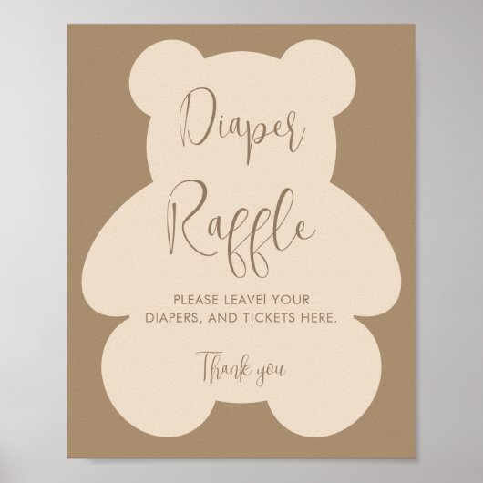 Bearly Wait Beige Baby Shower Luier Raffle Poster (Voorkant)