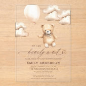 Bearly Wait Beige Genderneutraal Baby shower Acryl Uitnodigingen (Voorkant)