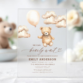 Bearly Wait Beige Genderneutraal Baby shower Acryl Uitnodigingen