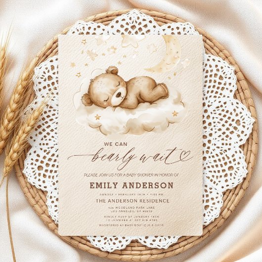 Bearly Wait Beige Genderneutraal Baby shower Kaart