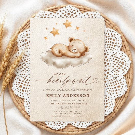Bearly Wait Beige Genderneutraal Baby shower Kaart