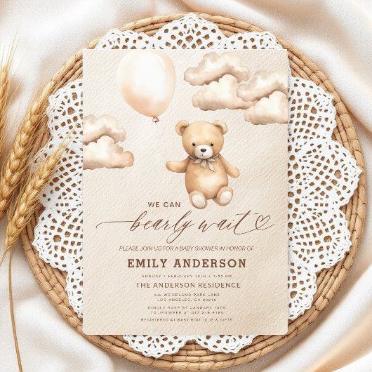 Bearly Wait Beige Genderneutraal Baby shower Kaart