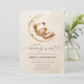 Bearly Wait Beige Genderneutraal Baby shower Kaart (Staand voorkant)