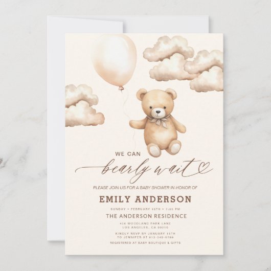 Bearly Wait Beige Genderneutraal Baby shower Kaart (Voorkant)