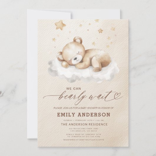 Bearly Wait Beige Genderneutraal Baby shower Kaart (Voorkant)