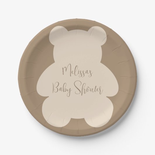 Bearly Wait Beige Teddy Bear Baby Shower Papieren Bordje (Voorkant)