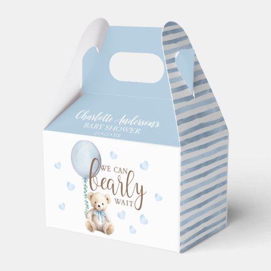 Bearly Wait Blauw Baby shower gunstbox Bedankdoosjes (Achterkant)
