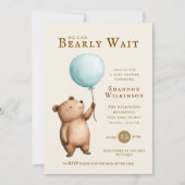 Bearly Wait blauwe Ballon Baby Shower QR Code  Kaart (Voorkant)