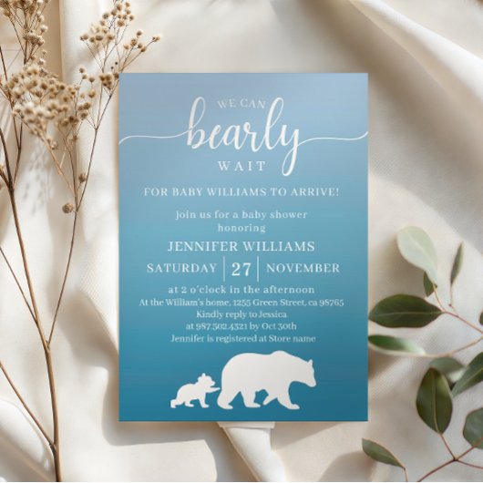 Bearly Wait Blauwe Gradiënt Baby Shower Kaart