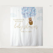 Bearly Wait Blauwe Jongen Baby Shower Foto Achterg Wandkleed (Voorkant)