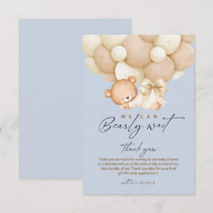 Bearly Wait Blauwe Jongens Baby Shower    Bedankkaart