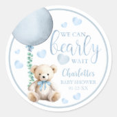 Bearly Wait Blauwe Teddibeer Baby Shower Sticker (Voorkant)