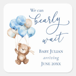 Bearly Wait Blauwe Teddibeer Baby Shower Vierkante Sticker
