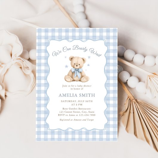 Bearly Wait Blauwe Teddybeer Babyshower Kaart