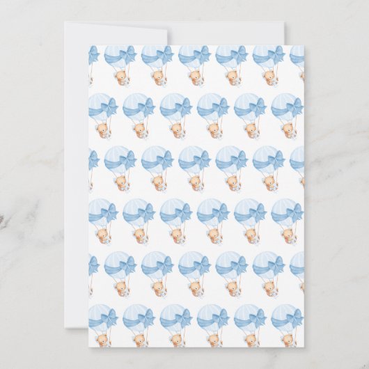 Bearly Wait Blue Balloon Boy Baby shower Kaart (Achterkant)