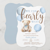 Bearly Wait Blue Balloon Teddy Bear Baby shower Kaart (Voorkant / Achterkant)