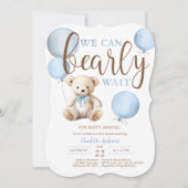 Bearly Wait Blue Balloon Teddy Bear Baby shower Kaart (Voorkant)