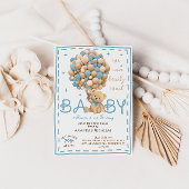 Bearly Wait Blue Beer Balloon baby shower Kaart