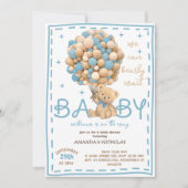 Bearly Wait Blue Beer Balloon baby shower Kaart (Voorkant)