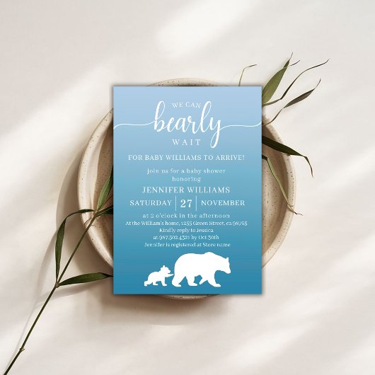 Bearly Wait Blue Gradient Baby Shower Kaart