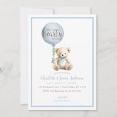 Bearly Wait Blue Teddy Bear Baby shower Uitnodigen Kaart (Voorkant)