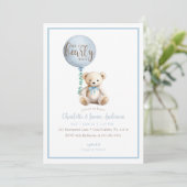Bearly Wait Blue Teddy Bear Baby shower Uitnodigen Kaart (Staand voorkant)